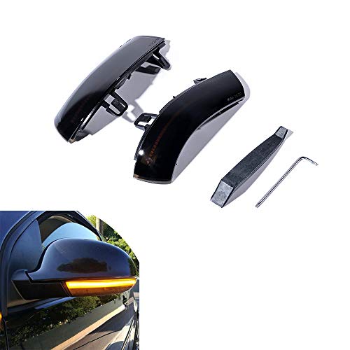 AMOPA 2PCS Sequential LED Turn Signal Side Mirror Indicator Lights Compatible with VW Golf 5 GTI Jetta MK5 Passat B5.5 B6 Sharan Superb, Amber Light Smoke Lens