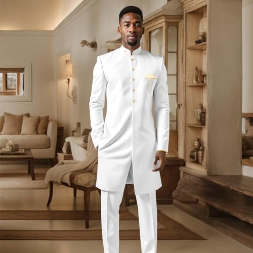 Terno masculino roupas africanas Dashiki bordado corrente única camisa e calça conjunto de 2 peças,