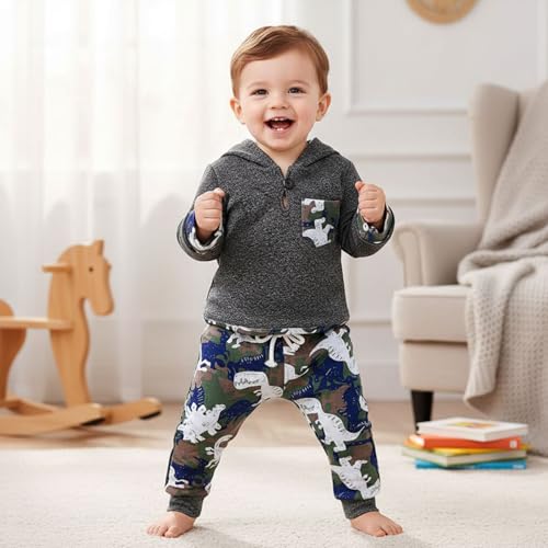 Baby Boy Clothes Toddler Infant Boys Fall Winter Outfit Long Sleeve Plaid Pocket Hoodie Tops + Pants 2Pcs2