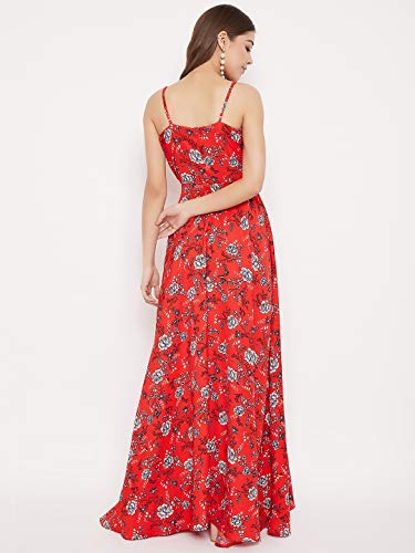 Image of Berrylush Red Solid V Neck Maxi Dress