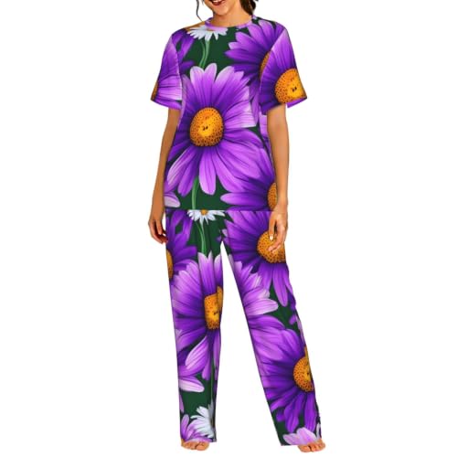 Pyjama court marguerites violet pour des nuits douces et fleuries