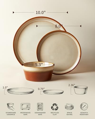 Image of Pokini Ceramic Plates and Bowls Sets for 6, 18pcs Dinnerware Sets, Dish Set