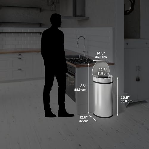 Image of iTouchless 50 Liter / 13 Gallon Kitchen Trash Can with Lid & Deodorizer - Motion Sensor Semi-Round Stainless Steel Garbage Bin for Home, Office, or Garage - Slim, Wide Opening Large Capacity Design