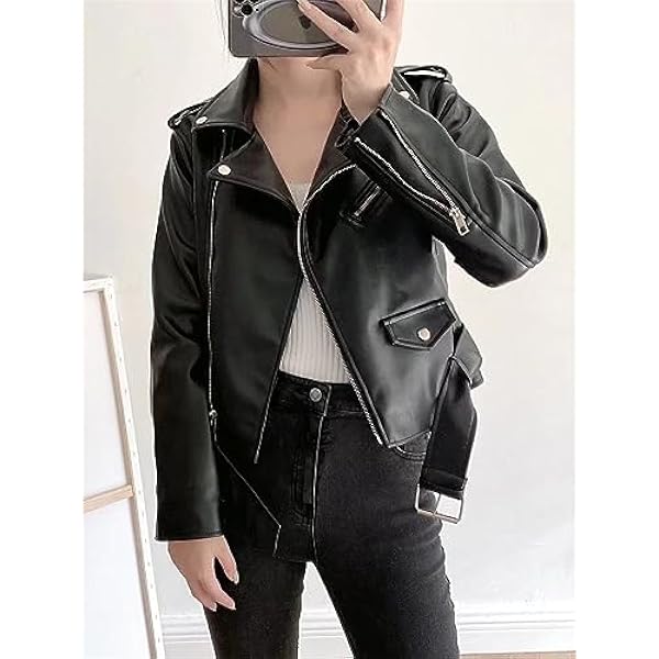 Adhdyuud Vrouwen Herfst Vintage Motorfiets Lederen Jassen Casual Slanke Zakken Ritsen PU Jas Jas