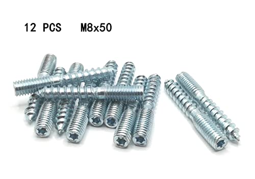 Image of Hanger Bolt M8x50 Silvery Double Headed Bolt Self-Tapping Screw for Furniture 12Pcs