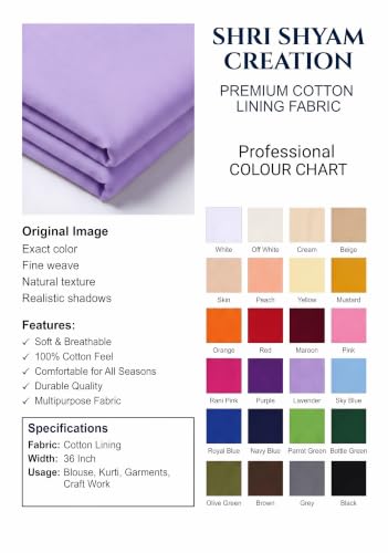 Image of Unstitched Cotton Astar /Lining /Cloth /Kapda Running into Meters for Suit,Sherwani,Kurti,Blouse /Choli,lehanga & Dress Materials(Available in 2,4,6 Meters Variation) (Lavender, 4 Meter)