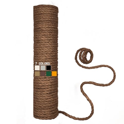 XRzitky Natural Sisal Rope for Cat Scratcher, 1/4 Inch 65FT Sisal Rope for Cat Scratching Post Repair Replacement, Multi Color Cat Scratch Tree Rope Replacement, Coffee Brown