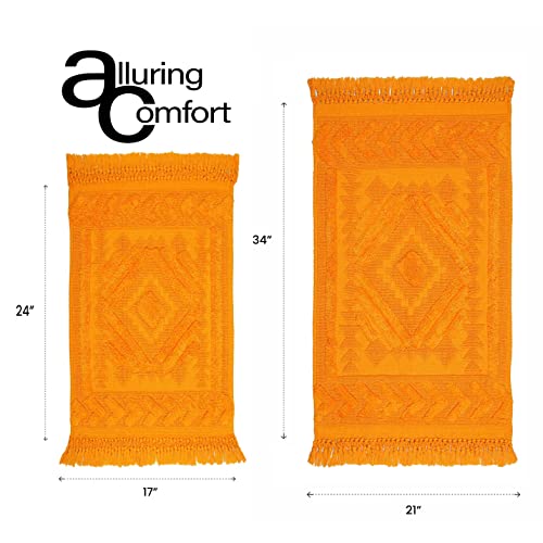 Alluring Comfort Mustard Yellow Cotton Bathroom Rug, Set Of 2 Rectangle Double Knotted Fringes Bath Rugs. High Water Absorbent Quick Dry Bath 17Inchx24Inch/21Inchx34Inch #TOP2