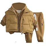 [YJSO] ジャージ コーヒー色 キッズ 女子 上下 3点セット キッズ 中綿ベスト 長袖 秋冬 冬着 ジュニア 子供服 130 セットアップ パーカー 長ズボン トレーナー スポーツウェア おしゃれ 暖かい ジャージ 通学 運動着 ガールズ パンツセット 冬服