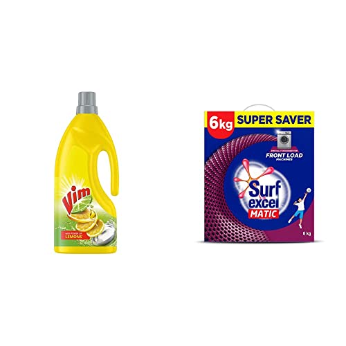 Image of Vim Dishwash Gel, Lemon, 1.8 L & Matic Front Load Detergent Powder - 4 kg with Free 2 kg Combo