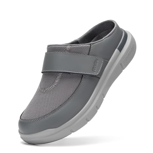 Image of FitVille Wide Slippers for Men Slip-On Wide Mens Mules Clogs for Swollen Feet Adjustable Indoors Lightweight Walking Shoes