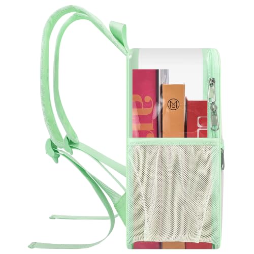 Image of Busiuw Clear Backpack for Stadium Events 12x12x6 Mini Small Sports Fan Backpacks with Front Pocket for Concert Sport Events Work Travel(Avocado green)