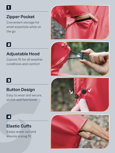 Image of SaphiRose Adult Rain Poncho Waterproof Hooded Zipper Raincoat with Pockets | OEKO-TEX Certified 100% Polyester, Lightweight Packable Storage Pouch, Heat-Sealed Seams, Quick-Dry for Outdoor Hiking