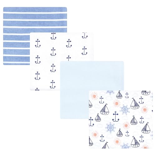 Image of Hudson Baby Cotton Flannel Receiving Blankets 4-Pack, Sunshine And Sailboats, One Size