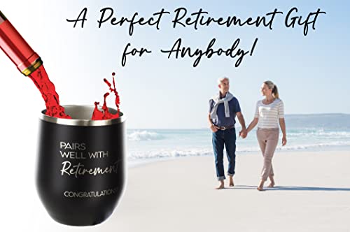 Retirement Gifts For Women Men - Happy Retirement Wine Tumbler Mug Presents - Retirement Gift For New Beginnings - Ideas For Retired Coworker, Boss, Friend, Mom, Dad, Colleague, Farewell (Black) #TOP7