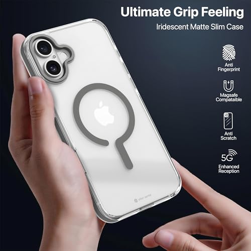 Image of eller sante Apex Magpro Back Cover Case for iPhone 16 Plus Scratch Resistant Camera Screen Protector TPU Shockproof 10ft Drop Protection Support Mag-Safe Wireless Charging- Grey
