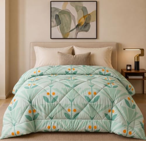 Image of HOMEKART 220 GSM Reversible Microfiber AC Comforter /Duvets for Mild Winter | All Season King Size 3 Layered Quilted Blanket for Double Bed (220 cm x 240 cm,Dark Green