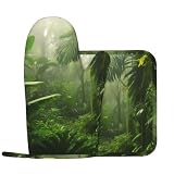 Juego de guantes de horno y soportes para ollas con estampado de selva tropical, guantes de horno de silicona resistentes al calor, almohadillas calientes, 2 unidades, antideslizantes, juego de