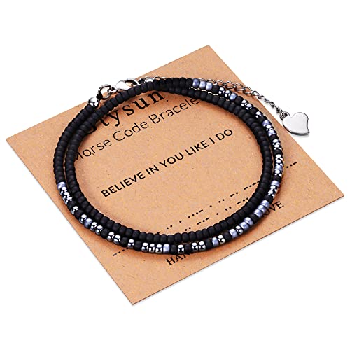 Image of Btysun Inspirational Morse Code Bracelets for Women Men Teen Girl Gifts Best Friend Birthday Gifts for Him Her Adjustable Layered Secret Message Sister Bff Girfriend Sister Christmas Jewelry
