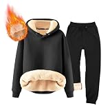 Sweatpants for Men Sherpa Lined Athletic Sweatsuit Winter Suit Sweat Suits for Men Set Fleece Sweat Outfits Mens 2 Piece Outfits Fleece Sweatsuit for Mens 2 Piece Hoodie Winter (Black,X-Large)