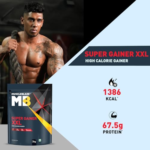 Image of MuscleBlaze Super Gainer Xxl Powder (Chocolate Bliss,1 Kg / 2.2Lbs,10 Servings)|Muscle Mass High Protein Gainer,1 Count