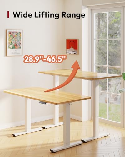 Image of SANODESK Height Adjustable Electric Standing Desk 55x24 Inches, Sit Stand Desk with Splice Board for Home Office, Ergonomic Computer Workstation, Study & Gaming, White Frame /Maple Top