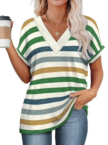 Image of WIHOLL Womens Summer Tops Short Dolman Sleeve Shirts 2026 Fashion V Neck Outfits Clothes