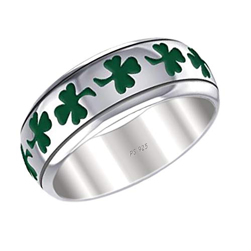 US Jewels and Gems Women's Sterling Silver 8mm Irish Celtic Shamrock 3 Leaf Clover Wedding Band Ring