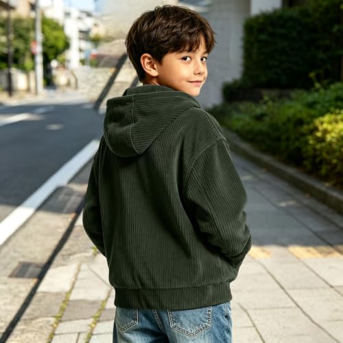 Boys Corduroy Knit Hoodie Sweatshirt Plain Zip Up Long Sleeve Jacket - image 6