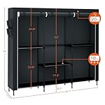 Portable Closet, 81.5 Inch Extra Large Capacity Wardrobe Closet with Cover, Clothes Storage Organizer with Shelves and 5 Hanging Rods, Easy to Assembly, Black PCT136B01 - Image 5