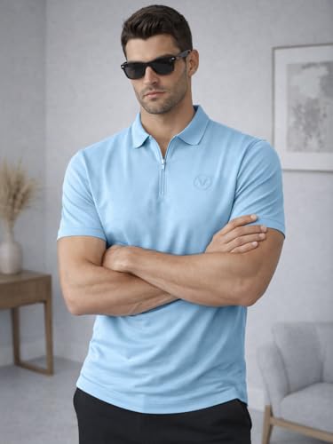 Image of Veirdo Men's Regular Fit Interlock Polo T-Shirt, Cotton Fabric, Half Sleeves,Stylish Collared Neck, Perfect for Casual and Office Wear, Soft, Comfortable (S-2XL)