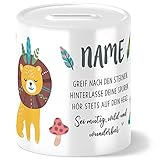 Boho Löwe Kinder Spardose Personalisiert mit Namen Geschenke Geschenkideen für Mädchen zum Geburtstag Einschulung Taufe Geburt Sparschwein