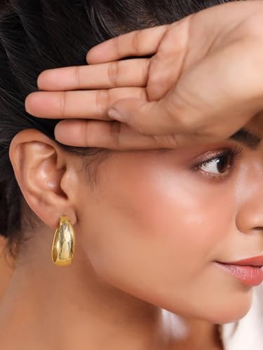 Image of Yellow Chimes Earrings for Women and Girls | Fashion Gold Stud & Hoop Set | Gold Plated Hoop & Studs Earring | Western Hoop Earrings Combo | Birthday Gift for Girls & Women Anniversary Gift for Wife