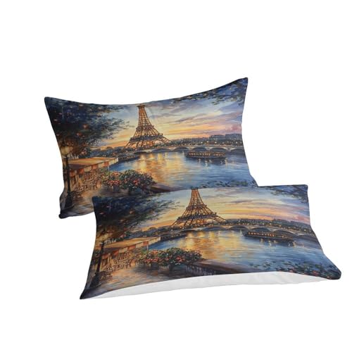 Housse de couette 3D Tour Eiffel anti-plis en microfibre douce avec zip - 3