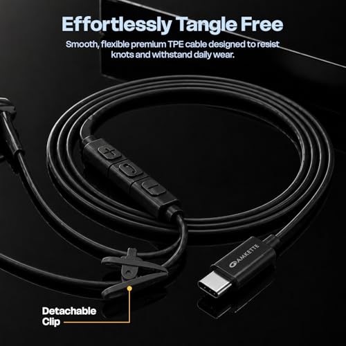 Image of Amkette Trubeats M11 Type C Earphones with Mic, 14mm Dynamic Drivers, 3 Button Control, AI Assistants, Ergonomic Earbuds Compatible with Smartphones, Tabs & Laptops, Type C Headphones,1.2m Cable Black