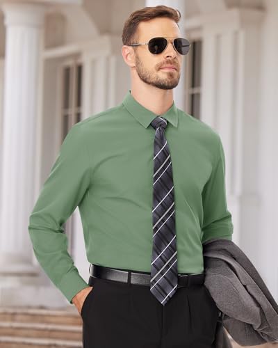 Image of Alimens & Gentle Men's Dress Shirts Long Sleeve Wrinkle Free Stretch Business Casual Wedding Button Down Shirt