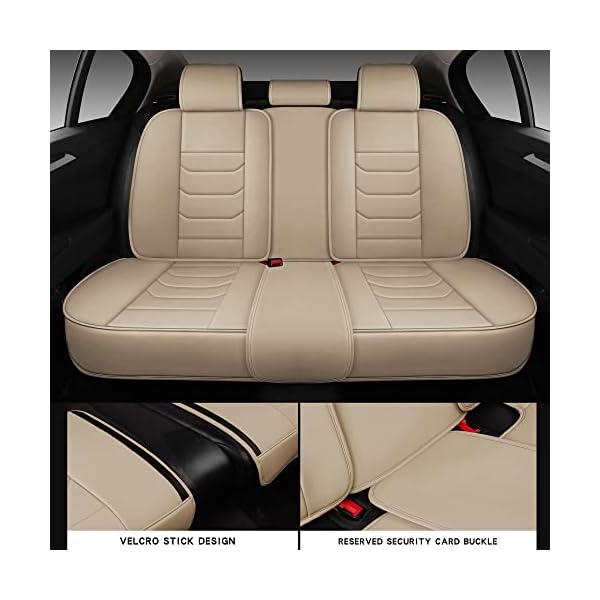 Full Coverage Leather Car Seat Covers Full Set Universal Fit for Most Cars Sedans Trucks SUVs with Waterproof Leatherette in Automotive Seat Cover Accessories (Full Set, Beige) - Image 5