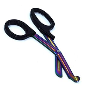 Heavy Duty Fluoride Coated Nurse Doctor Medical Paramedic Trauma Shears Scissors 7.25″ (A2ZSCILAB) (BLACK MULTI COLOR BLADE)