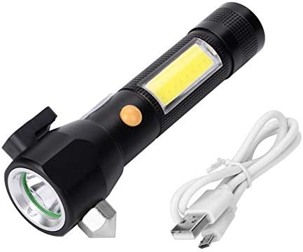 Riuty LED Flashlight, USB Charging Fire Work Light with Hammer Safety Belt Cutter and Magnetic Base for Hiking Camping Travel Survival Handy Tool