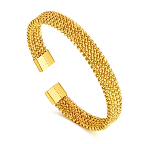 Fashion Stainless Steel Braided Irregularly Mesh Open Cuff Bracelet