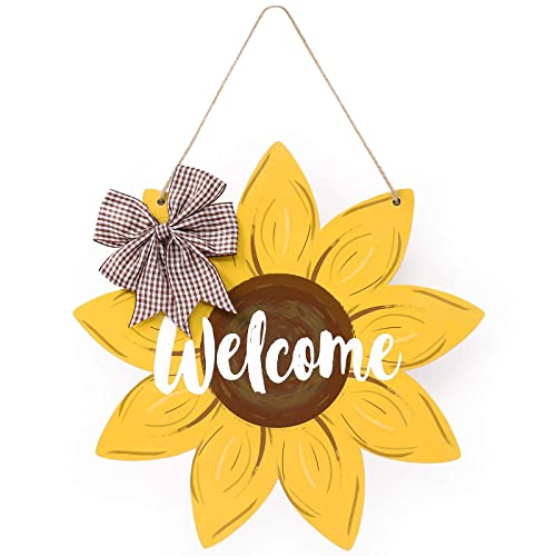 Sunflower Welcome Wood Door Hanger 12 Inch Large Wooden Flower Sign Inspirational Wall Porch Art Summer Fall Front Door Wreath Hanging For Bedroom Living Room Indoor Outdoor Kitchen Home Decor #TOP15
