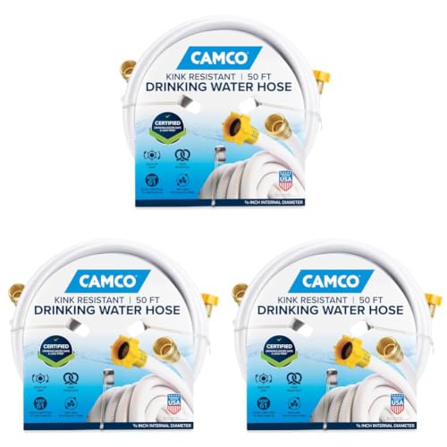 Image of Camco TastePURE 50-Ft RV Drinking Water Hose - Contains No Lead, No BPA & Phthalate - Features Diamond-Hatch Reinforced PVC Design - 5 /8 inch Inside Diameter, Made in the USA (22793) (Pack of 3)