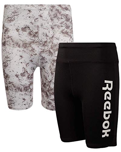 Reebok Girls Athletic Bike Shorts - Long Length Workout Running Shorts (2 Pack)  Size Small  Black/Dark Heather Grey  Size Small (7)  Marble/Black