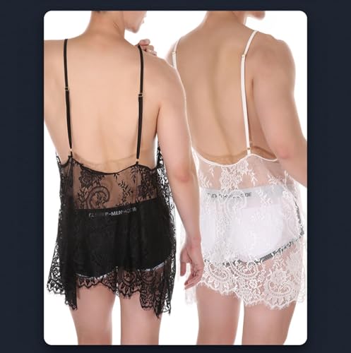Men Lace Bathrobes Pajamas Loose Cover Ups Sexy Lace Lingerie Sissy3