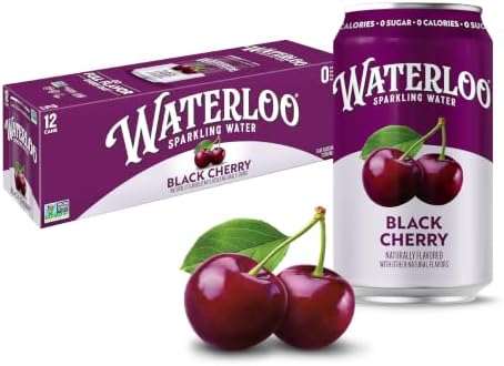 Waterloo Sparkling Water, Black Cherry, 12 Fl Oz Cans (Pack of 12)