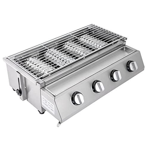 Barbecue a gas in acciaio inox, bruciatore a 4 fuochi, GPL, a gas, per qualsiasi esterno, come ad esempio cortile, giardino