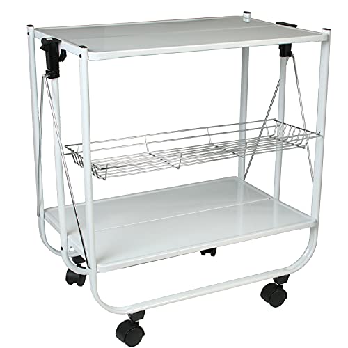 DONREGALOWEB Camarera Plegable de Metal en Color Blanco con Piezas Negras de PVC