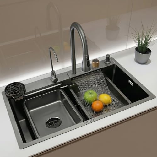 Image of EVANEX Waterfall Kitchen Facuet Hot and Cold Pull Out Kitchen Sink Mixer with Waterfall Provision 360 Degree Rotating Tap with 4 Water Outlet Modes