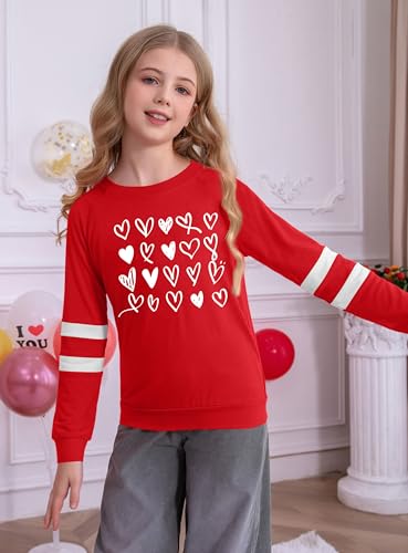 Image of Ithalt Kids Valentine Shirt Girls Valentines Shirts Cute Heart Graphic Long Sleeve Tee Tops 4-14y