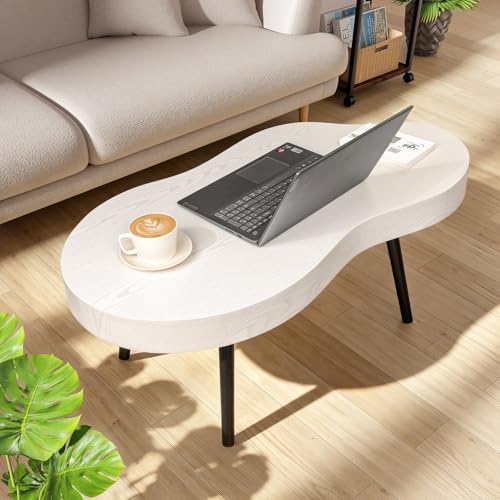 Image of Cloud Coffee Tables Modern Small Coffee Table Wood Frame Low Floor Table for Sitting on the Floor White Funky Center Tea Tables for Living Room Reception Room